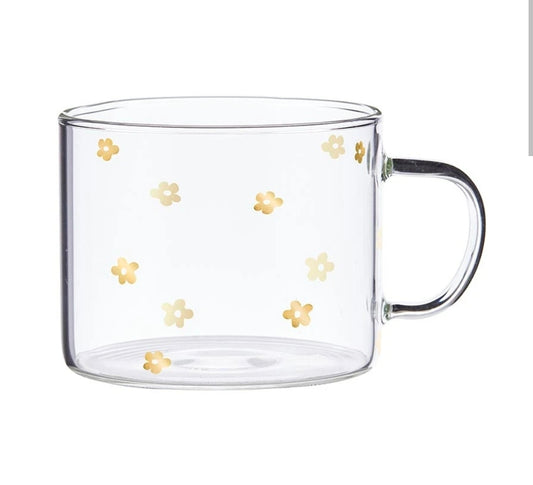 Large Glass Mug - Gold Flowers
